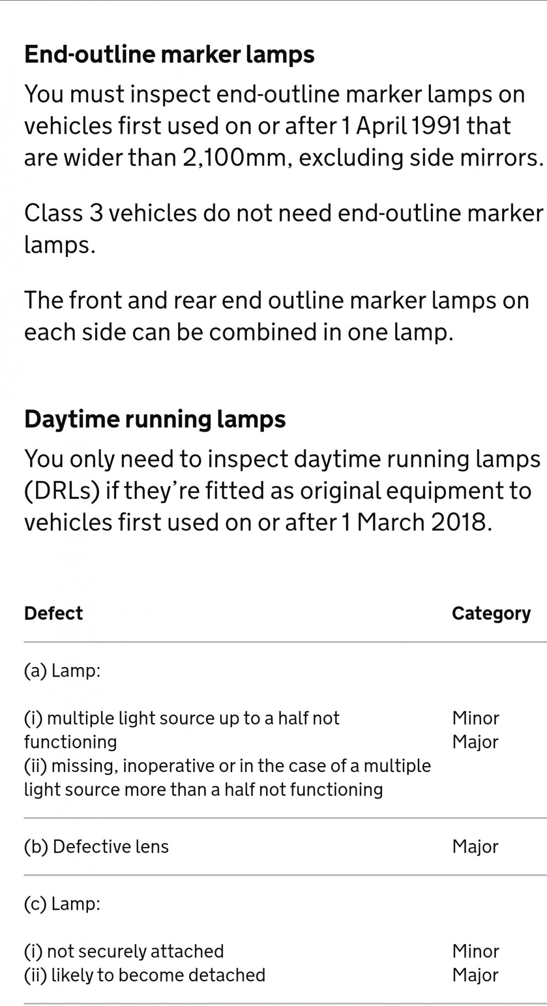 Marker Lights requirement for MOT? Wild Camping for Motorhomes